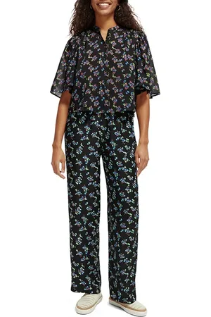 Scotch&Soda Cotton In Conversion Flutter Sleeve Shirt Pansy Ikat Black