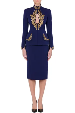 Moschino Baroque Lock Wool Faille Jacket Blue