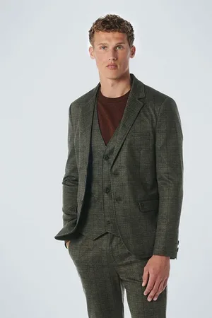 No Excess Blazer Jersey Stretch Check Taupe