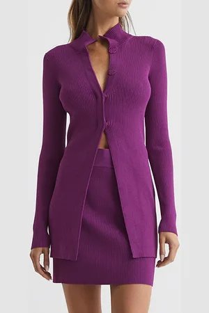 Reiss Blakely-ribbed Cardigan Magenta