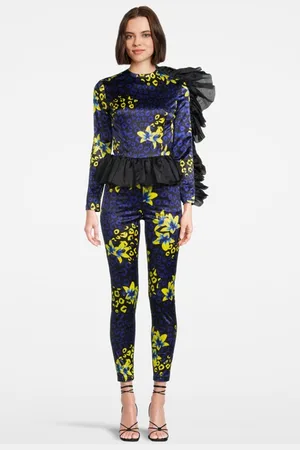 Marcell Von Berlin Women‘s Side Volant Overall Blue Lilly Print