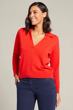 Elena Miro Sweater With Collar In Pure Carded Wool Red
