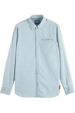Scotch&Soda Textured Light Weight Denim Shirt With Sleeve Adjusters Blea
