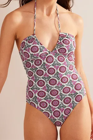 Boden Halterneck Bandeau Swimsuit Gin Fizz, Sunflower Sprig