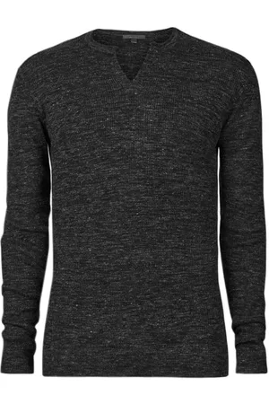 John Varvatos Travis Ls Rib Henley With Open Placket Black