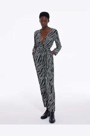 The Kooples Print Pearl Long-sleeved Jumpsuit Black White