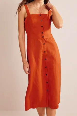 Boden Strappy Linen Midi Dress Kumquat