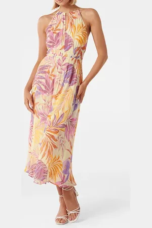 Forever New Jae Halter Midi Dress Lilac Miami Tropical
