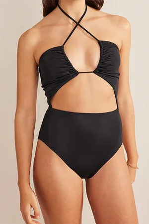 Boden Cut-out Detail String Swimsuit Black