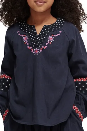 Scotch&Soda Embroidered Structured Cotton Top Midnight