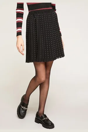 Motivi Pleated Skirt With Rhinestones Black