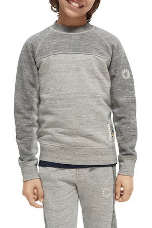 Scotch&Soda Boys Contrast Melange Crewneck Side-zip Sweatshirt Grey Mela