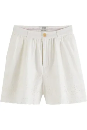 Scotch&Soda Embroidered Shorts In Organic Cotton Vanilla White
