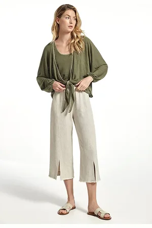 OKY Rustic Linen Knit Escual Jacket Kaki Stitches Camel