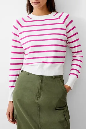 French Connection Core Raglan Stripe Crew Ivory/wild Rosa