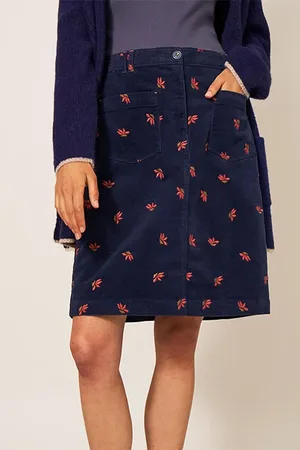 White Stuff Melody Embroidered Cord Skirt Navy