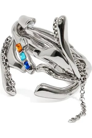 Bimba y Lola Hinged Silver-tone Bracelet With Texture, Chains And Crystal