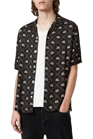 AllSaints Rose Check Ss Shirt Jet Black