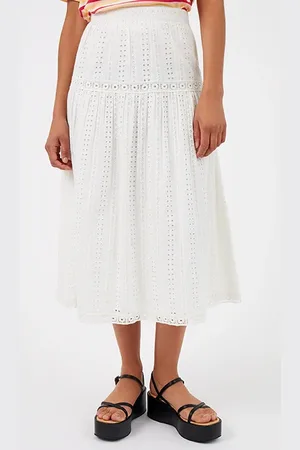French Connection Summer Embroidery Midi Skirt White