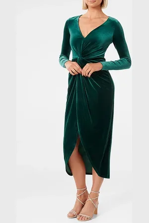 Forever New Sofia Velvet Twist Front Midi Dress Emerald Green