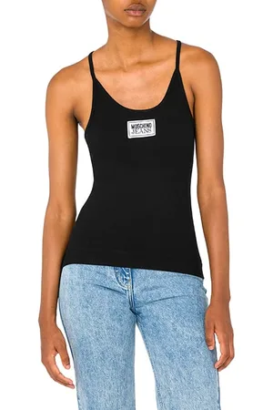 Moschino Logo Patch Ribbed Cotton Tank Top Black