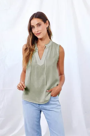 Bella Dahl Fray Edge Sleeveless Soft Army