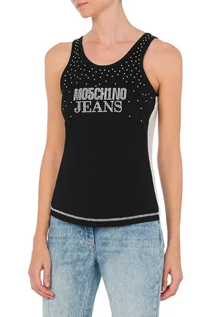 Moschino Rhinestone Logo Jersey Tank Top Black