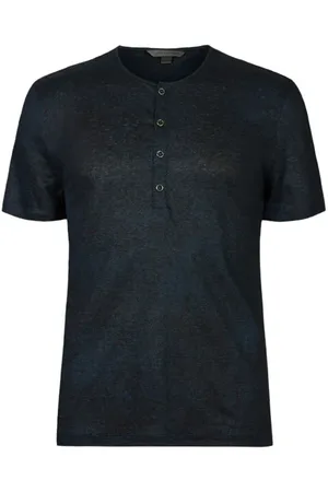 John Varvatos Torrance Regular Fit Ss Linen Henley Wit Cosmos Blue