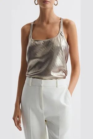 Reiss Lilly-metallic Tank Top Cami Gold