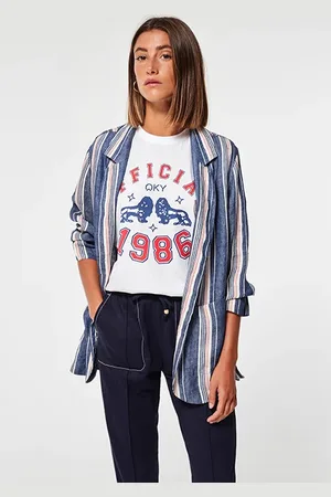 OKY Striped Linen Irati Jacket Blue
