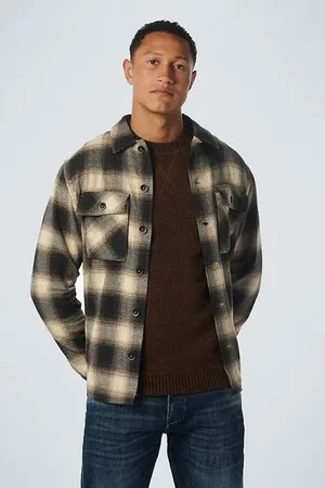 No Excess Overshirt Button Closure Check Stone