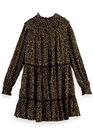 Scotch&Soda Smocked And Tiered Long Sleeved Dress Space Floral Cinnamon