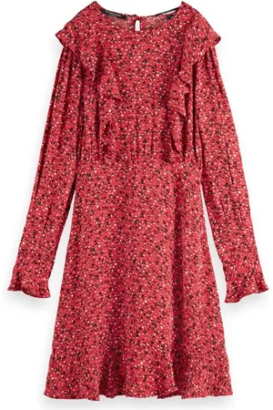 Scotch&Soda Ruffled Hem Mini Dress Space Floral Electric Red