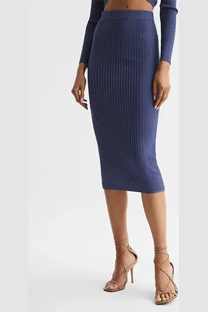 Reiss Iona-knit Skirt Blue