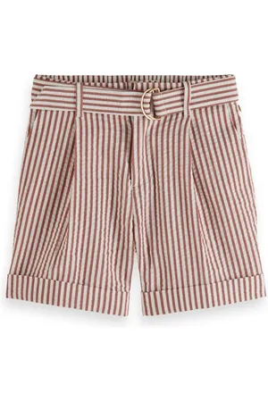 Scotch&Soda Belted Yarn-dyed Stripe Seersucker Shorts Terracotta Stripe