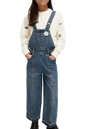 Scotch&Soda Washed Wide Leg Denim Dungaree Indigo