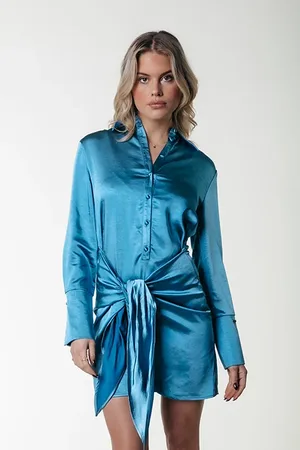 Colourful rebel Mette Satin Wrap Dress Ls Dark Petrol