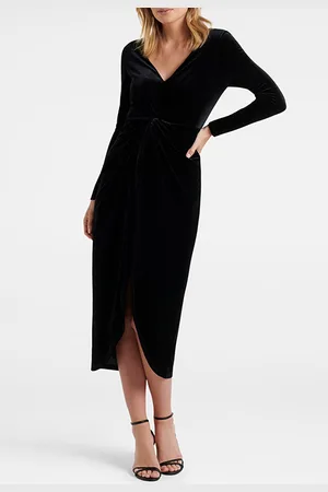 Forever New Sofia Velvet Twist Front Midi Dress Black