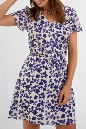 ICODE White Anemone Print Dress Off-white