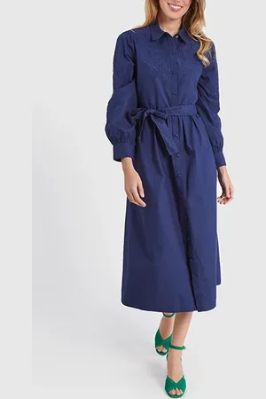 ICODE Indigo Long Dress With Tone-on-tone Embroidery