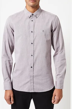 French Connection Oxford Logo Long Sleeve Shirt Bordeaux/dark Navy