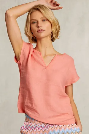 River Woods Orange Linen V-neck T-shirt Pink