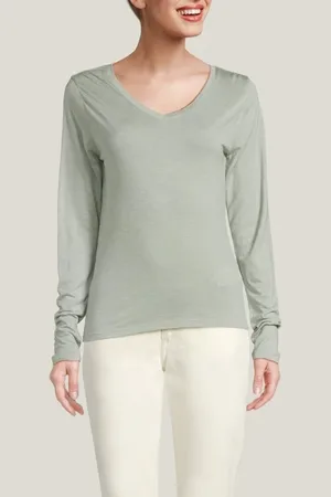 Summum Woman V Neck Top Viscose Wool Jersey Greens