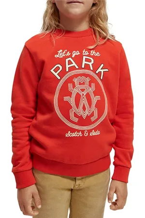 Scotch&Soda Boys Crewneck Artwork Sweatshirt In Organic Cotton Tomato