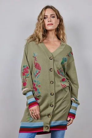 DIDI Cardigan Bird Garden Embro Aloe Green