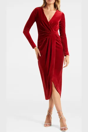 Forever New Antionette Wrap Velvet Midi Dress Red