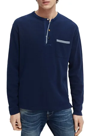 Scotch&Soda Structured Long-sleeved Grandad T-shirt In Organic Cotton Co