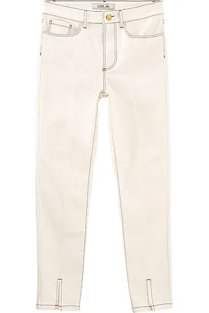 ICODE Off-white Slim Jeans With Ochre Topstitching