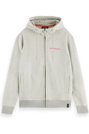 Scotch&Soda Zip-through Hoodie In Organic Cotton Grey Melange