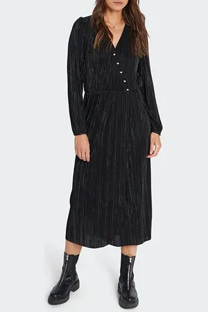ICODE Black Micro-pleat Long Dress
